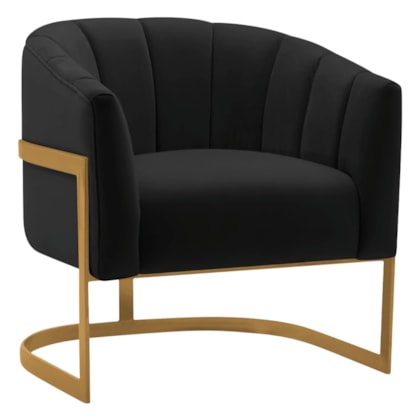Poltrona Decorativa Sala de Estar Recepção Mavie Base de Ferro Dourado Suede Preto - Amarena Móveis