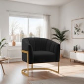 Poltrona Decorativa Sala de Estar Recepção Mavie Base de Ferro Dourado Suede Preto - Amarena Móveis