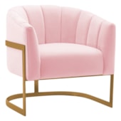 Poltrona Decorativa Sala de Estar Recepção Mavie Base de Ferro Dourado Suede Rosa Bebe - Amarena Móveis