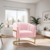 Poltrona Decorativa Sala de Estar Recepção Mavie Base de Ferro Dourado Suede Rosa Bebe - Amarena Móveis