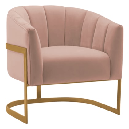 Poltrona Decorativa Sala de Estar Recepção Mavie Base de Ferro Dourado Suede Rose - Amarena Móveis