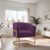 Poltrona Decorativa Sala de Estar Recepção Mavie Base de Ferro Dourado Suede Roxo - Amarena Móveis