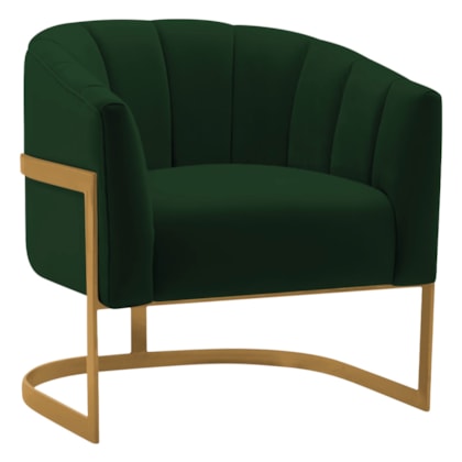 Poltrona Decorativa Sala de Estar Recepção Mavie Base de Ferro Dourado Suede Verde - Amarena Móveis
