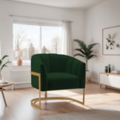 Poltrona Decorativa Sala de Estar Recepção Mavie Base de Ferro Dourado Suede Verde - Amarena Móveis