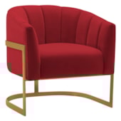 Poltrona Decorativa Sala de Estar Recepção Mavie Base de Ferro Dourado Suede Vermelho - Amarena Móveis