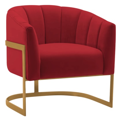 Poltrona Decorativa Sala de Estar Recepção Mavie Base de Ferro Dourado Suede Vermelho - Amarena Móveis