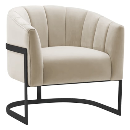 Poltrona Decorativa Sala de Estar Recepção Mavie Base de Ferro Preto Bouclé Bege - Amarena Móveis