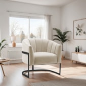 Poltrona Decorativa Sala de Estar Recepção Mavie Base de Ferro Preto Bouclé Bege - Amarena Móveis