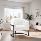Poltrona Decorativa Sala de Estar Recepção Mavie Base de Ferro Preto Bouclé Branco - Amarena Móveis