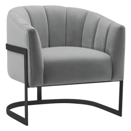 Poltrona Decorativa Sala de Estar Recepção Mavie Base de Ferro Preto Bouclé Cinza - Amarena Móveis