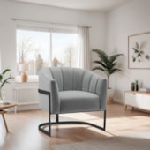Poltrona Decorativa Sala de Estar Recepção Mavie Base de Ferro Preto Bouclé Cinza - Amarena Móveis
