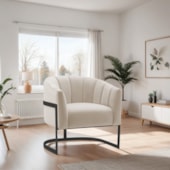 Poltrona Decorativa Sala de Estar Recepção Mavie Base de Ferro Preto Linho Bege - Amarena Móveis