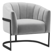 Poltrona Decorativa Sala de Estar Recepção Mavie Base de Ferro Preto Linho Cinza Claro - Amarena Móveis