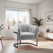 Poltrona Decorativa Sala de Estar Recepção Mavie Base de Ferro Preto Linho Cinza Claro - Amarena Móveis