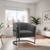 Poltrona Decorativa Sala de Estar Recepção Mavie Base de Ferro Preto Linho Cinza Escuro - Amarena Móveis