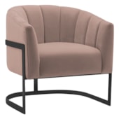 Poltrona Decorativa Sala de Estar Recepção Mavie Base de Ferro Preto Linho Rose - Amarena Móveis