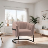 Poltrona Decorativa Sala de Estar Recepção Mavie Base de Ferro Preto Linho Rose - Amarena Móveis