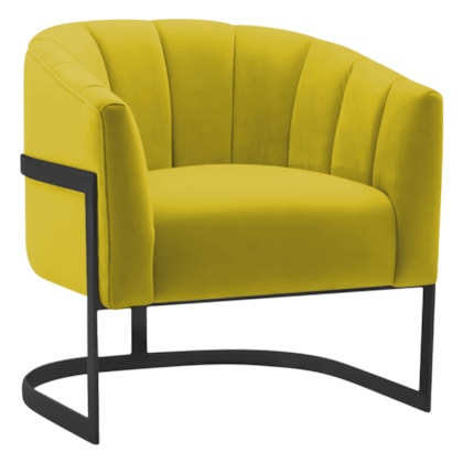 Poltrona Decorativa Sala de Estar Recepção Mavie Base de Ferro Preto Suede Amarelo - Amarena Móveis