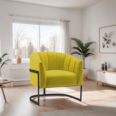 Poltrona Decorativa Sala de Estar Recepção Mavie Base de Ferro Preto Suede Amarelo - Amarena Móveis