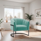 Poltrona Decorativa Sala de Estar Recepção Mavie Base de Ferro Preto Suede Azul Ciano - Amarena Móveis