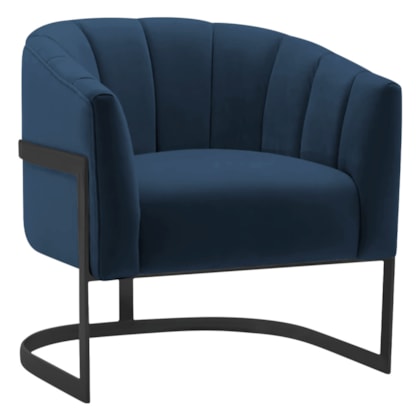 Poltrona Decorativa Sala de Estar Recepção Mavie Base de Ferro Preto Suede Azul Marinho - Amarena Móveis