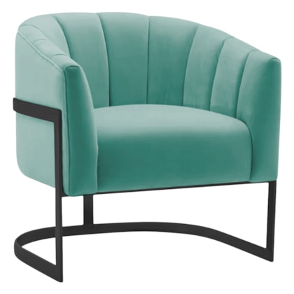 Poltrona Decorativa Sala de Estar Recepção Mavie Base de Ferro Preto Suede Azul Tiffany - Amarena Móveis