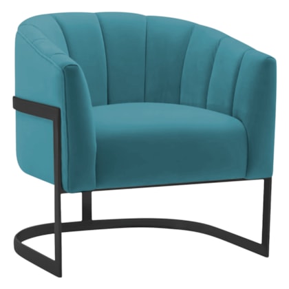 Poltrona Decorativa Sala de Estar Recepção Mavie Base de Ferro Preto Suede Azul Turquesa - Amarena Móveis
