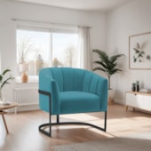 Poltrona Decorativa Sala de Estar Recepção Mavie Base de Ferro Preto Suede Azul Turquesa - Amarena Móveis