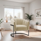 Poltrona Decorativa Sala de Estar Recepção Mavie Base de Ferro Preto Suede Bege - Amarena Móveis