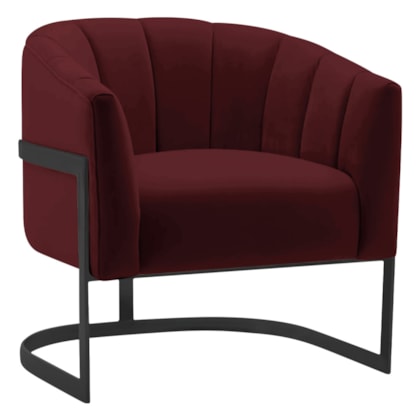 Poltrona Decorativa Sala de Estar Recepção Mavie Base de Ferro Preto Suede Bordo - Amarena Móveis