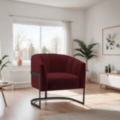 Poltrona Decorativa Sala de Estar Recepção Mavie Base de Ferro Preto Suede Bordo - Amarena Móveis
