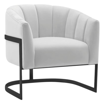 Poltrona Decorativa Sala de Estar Recepção Mavie Base de Ferro Preto Suede Branco - Amarena Móveis