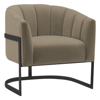 Poltrona Decorativa Sala de Estar Recepção Mavie Base de Ferro Preto Suede Cappuccino - Amarena Móveis