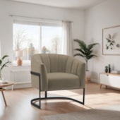 Poltrona Decorativa Sala de Estar Recepção Mavie Base de Ferro Preto Suede Cappuccino - Amarena Móveis
