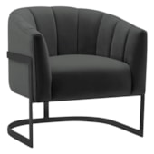 Poltrona Decorativa Sala de Estar Recepção Mavie Base de Ferro Preto Suede Cinza Escuro - Amarena Móveis