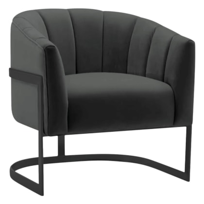 Poltrona Decorativa Sala de Estar Recepção Mavie Base de Ferro Preto Suede Cinza Escuro - Amarena Móveis