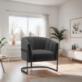 Poltrona Decorativa Sala de Estar Recepção Mavie Base de Ferro Preto Suede Cinza Escuro - Amarena Móveis