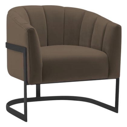 Poltrona Decorativa Sala de Estar Recepção Mavie Base de Ferro Preto Suede Marrom - Amarena Móveis