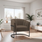 Poltrona Decorativa Sala de Estar Recepção Mavie Base de Ferro Preto Suede Marrom - Amarena Móveis