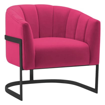 Poltrona Decorativa Sala de Estar Recepção Mavie Base de Ferro Preto Suede Pink - Amarena Móveis