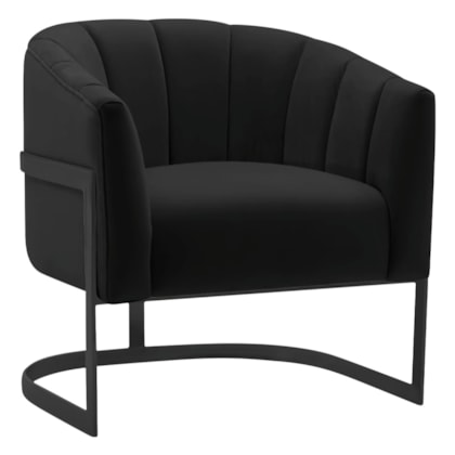 Poltrona Decorativa Sala de Estar Recepção Mavie Base de Ferro Preto Suede Preto - Amarena Móveis