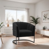 Poltrona Decorativa Sala de Estar Recepção Mavie Base de Ferro Preto Suede Preto - Amarena Móveis
