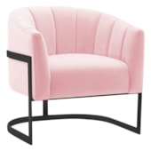 Poltrona Decorativa Sala de Estar Recepção Mavie Base de Ferro Preto Suede Rosa Bebe