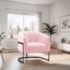 Poltrona Decorativa Sala de Estar Recepção Mavie Base de Ferro Preto Suede Rosa Bebe