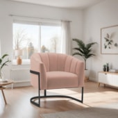 Poltrona Decorativa Sala de Estar Recepção Mavie Base de Ferro Preto Suede Rose - Amarena Móveis