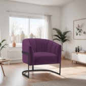 Poltrona Decorativa Sala de Estar Recepção Mavie Base de Ferro Preto Suede Roxo - Amarena Móveis