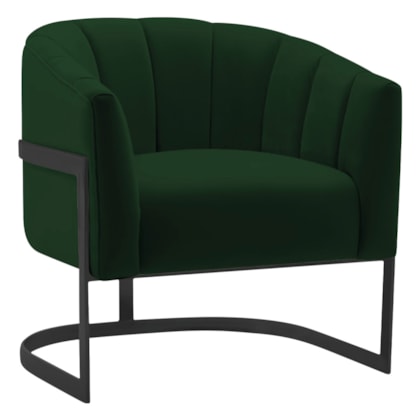 Poltrona Decorativa Sala de Estar Recepção Mavie Base de Ferro Preto Suede Verde - Amarena Móveis
