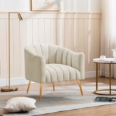 Poltrona Decorativa Sala de Estar Recepção Senna Bouclé Bege - Amarena Móveis