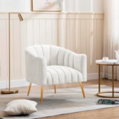 Poltrona Decorativa Sala de Estar Recepção Senna Bouclé Branco - Amarena Móveis