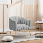 Poltrona Decorativa Sala de Estar Recepção Senna Bouclé Cinza - Amarena Móveis